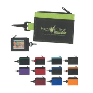 The ID pourch has 1 zipped pocket with a clear window & clip.