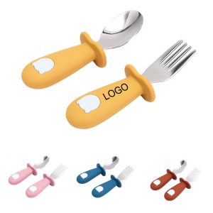 The forks and spoons are made of stainless steel, BPA free & FDA food grade silicone, and the rounded tips are designed to fit your baby, so you don't have to worry about damaging your baby's mouth.