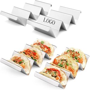 Introducing the Stainless Steel Taco Stand - a convenient way to fill and display your delicious tacos flawlessly.