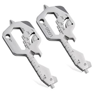 20 in 1 tool key shaped multipurpose tool provides instant access to 20 different tools, including hex wrench, lever bar, box opener, wire stripper, cable cutter, nail file, depth gauge, wrench, ring wrench, ruler, protractor, etc.