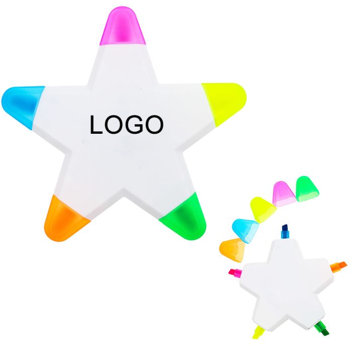 Introducing our star-shaped highlighter, featuring 5 vibrant ink colors: pink, blue, orange, green, and yellow - a delightful array for all your highlighting needs.