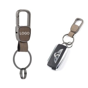 The car keychain is crafted from a durable combination of zinc alloy and high-quality leather, ensuring both toughness and style.