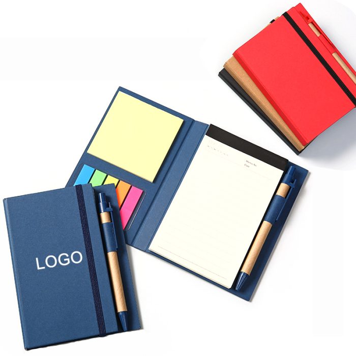 Introducing our innovative product which includes 5 vibrant colored small sticky notes, 1 large sticky note, white note paper, and a sleek pen all in one convenient package.