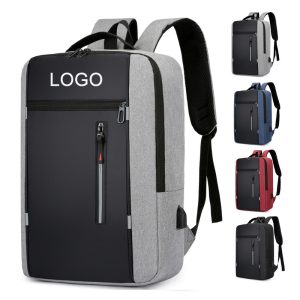 Experience convenience and style with our backpack featuring a sleek exterior equipped with a USB port and built-in charging cable.