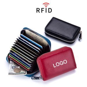 100% Genuine Leather Credit Card Wallet with Zipper.